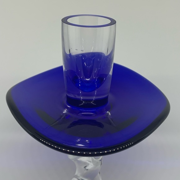 Rare find!  Atelier MORAVA CZECH cobalt blue twisted stem glass candlestick! - Picture 9 of 11